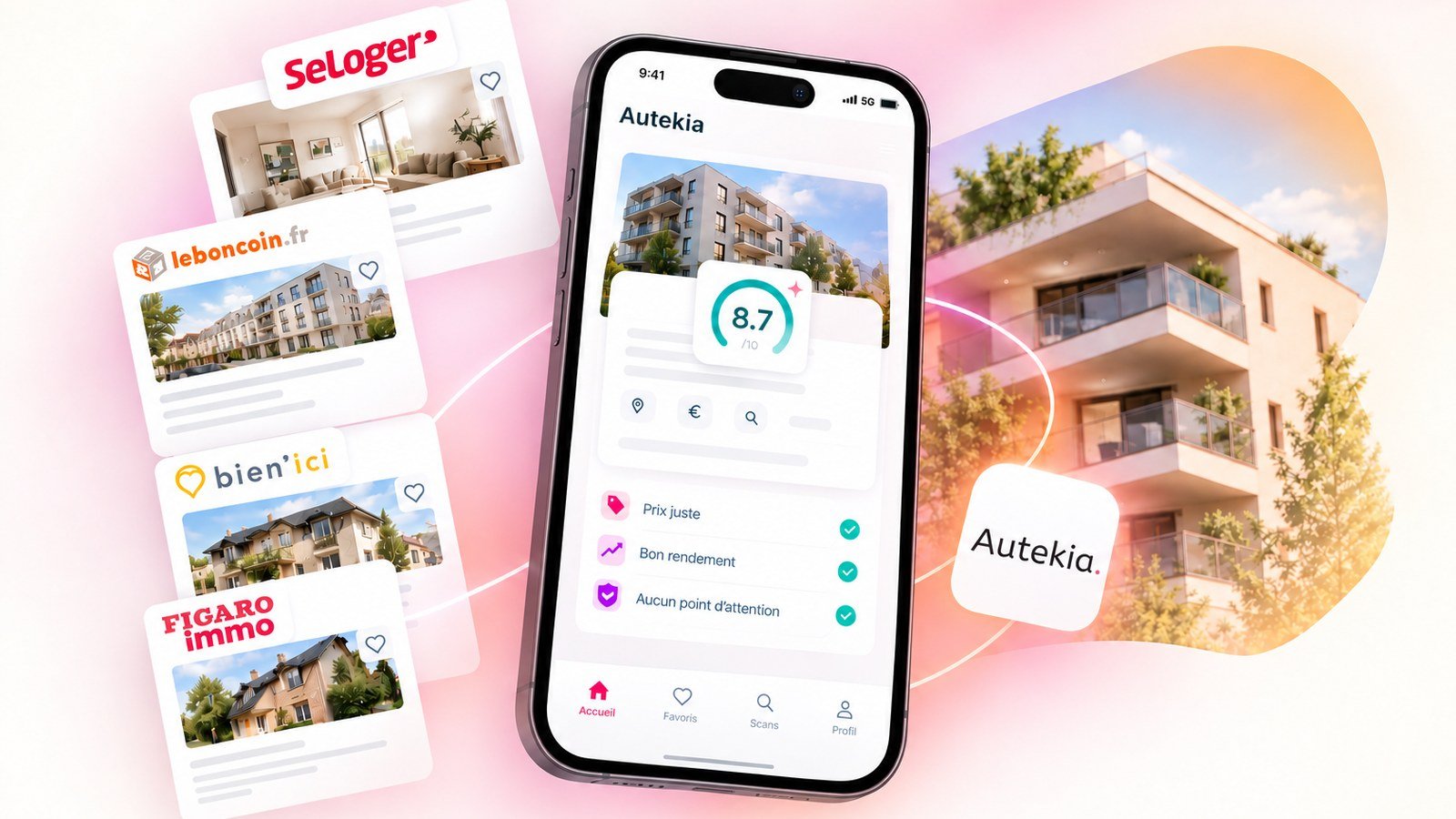 Interface de l'application Autekia analysant une annonce immobilière